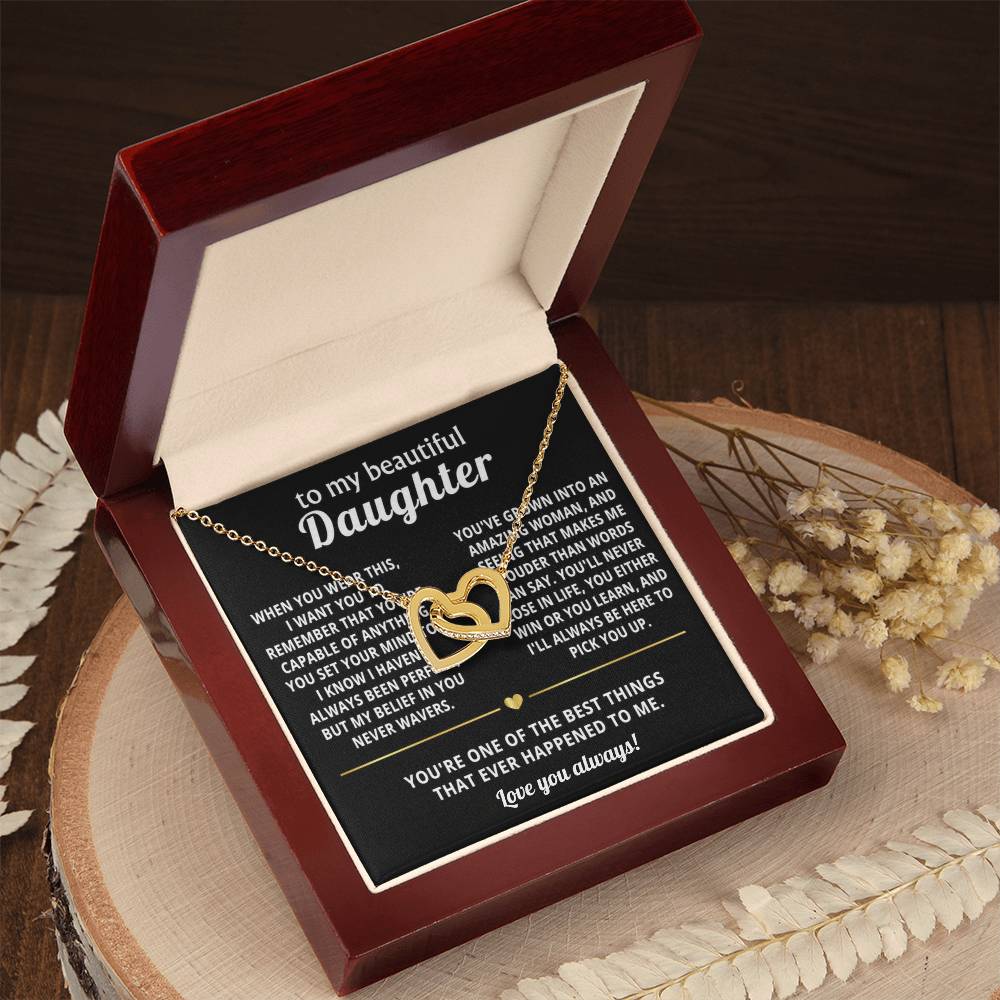 To My Daughter Interlocking Hearts Necklace Gift