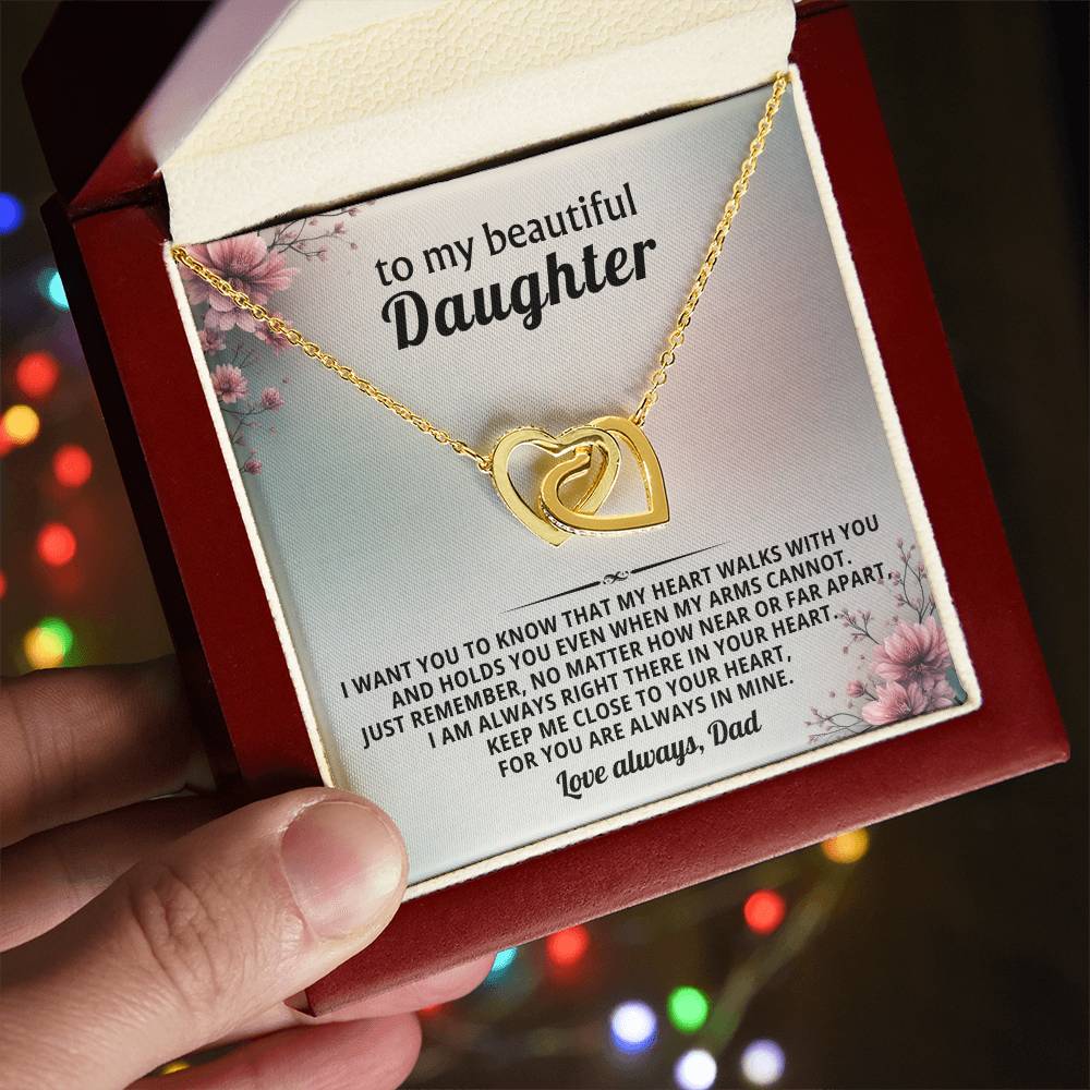 Floral Daughter Interlocking Hearts Necklace Gift from Dad