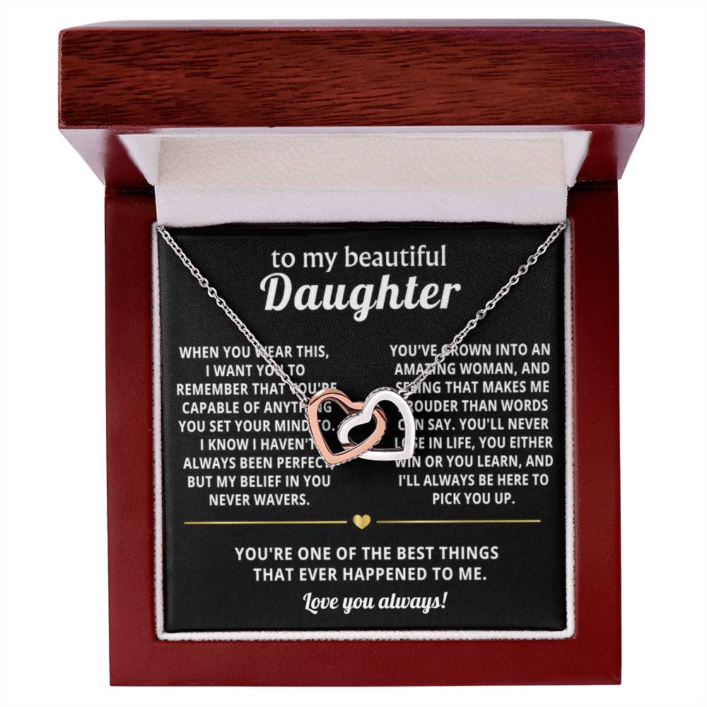 To My Daughter Interlocking Hearts Necklace Gift