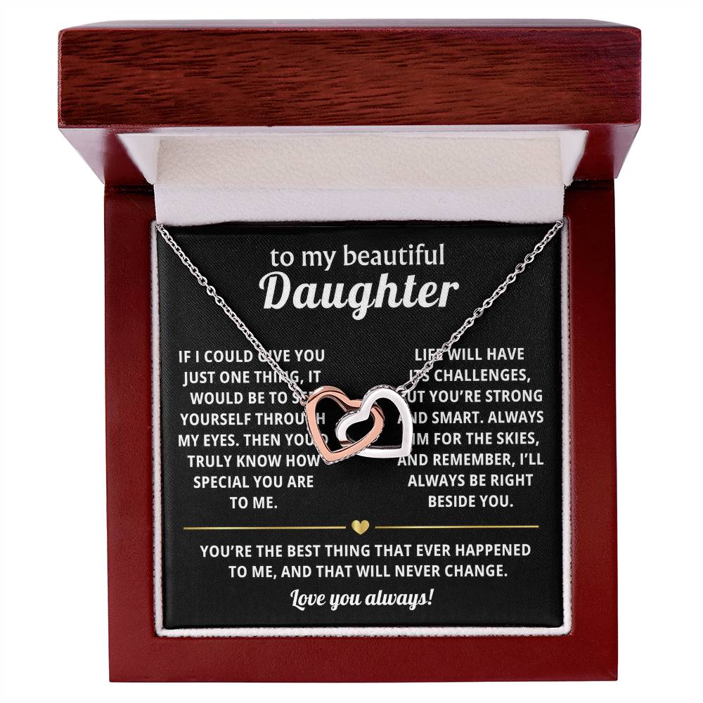 To My Daughter Interlocking Hearts Necklace Gift