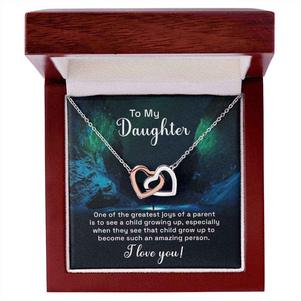 Daughter Our Greatest Joy Interlocking Hearts Necklace-[Heartfelt Family Gift]