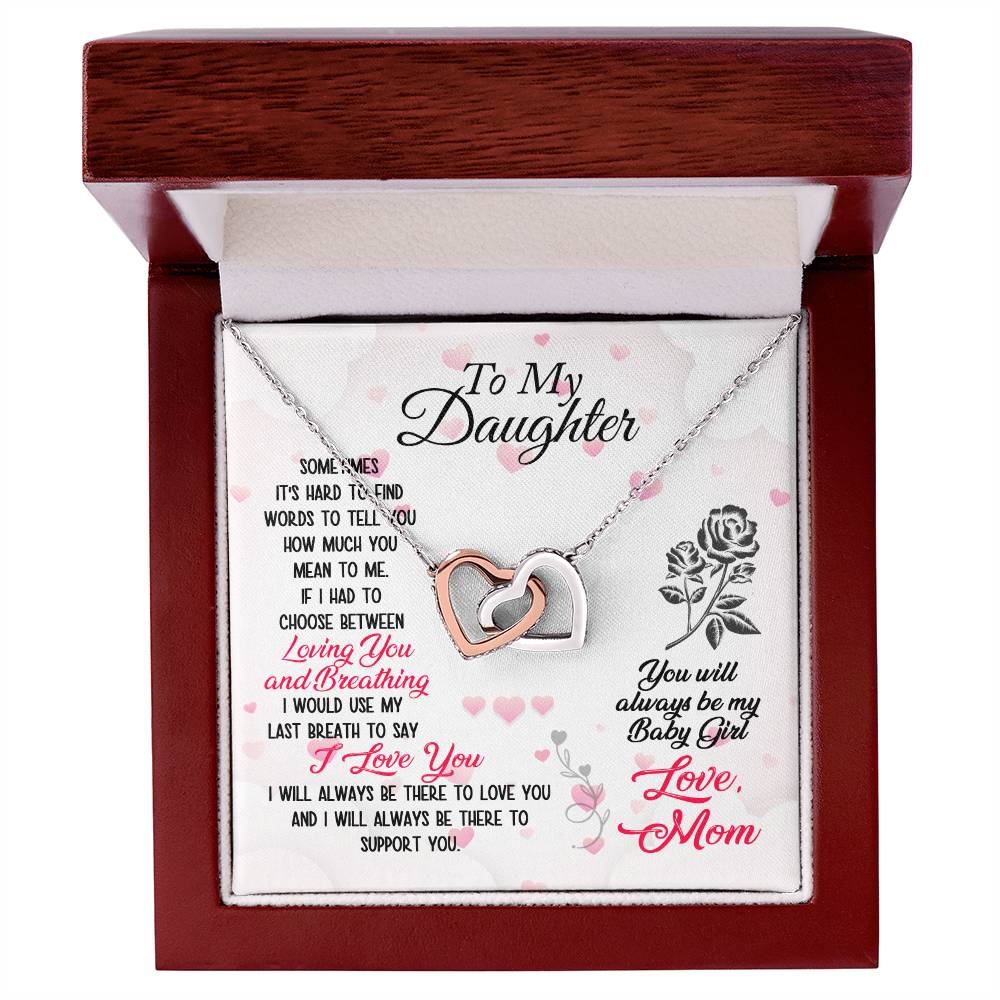 To Daughter Loving and Breathing Interlocking Hearts Necklace-[Heartfelt Family Gift]
