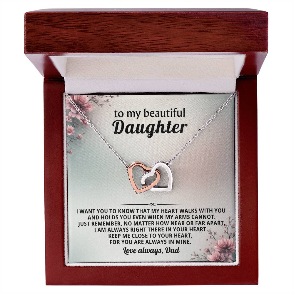Floral Daughter Interlocking Hearts Necklace Gift from Dad