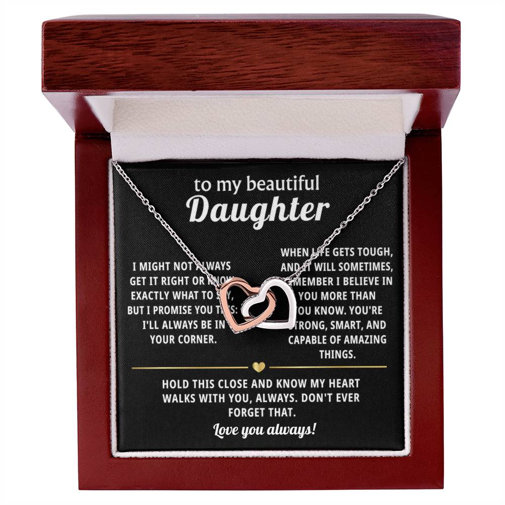 To My Daughter Interlocking Hearts Necklace Gift