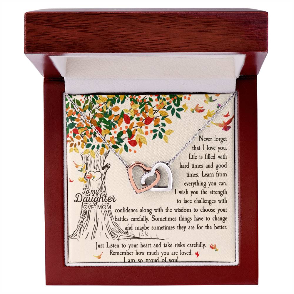 Daughter Never Forget Interlocking Hearts Necklace-[Heartfelt Family Gift]