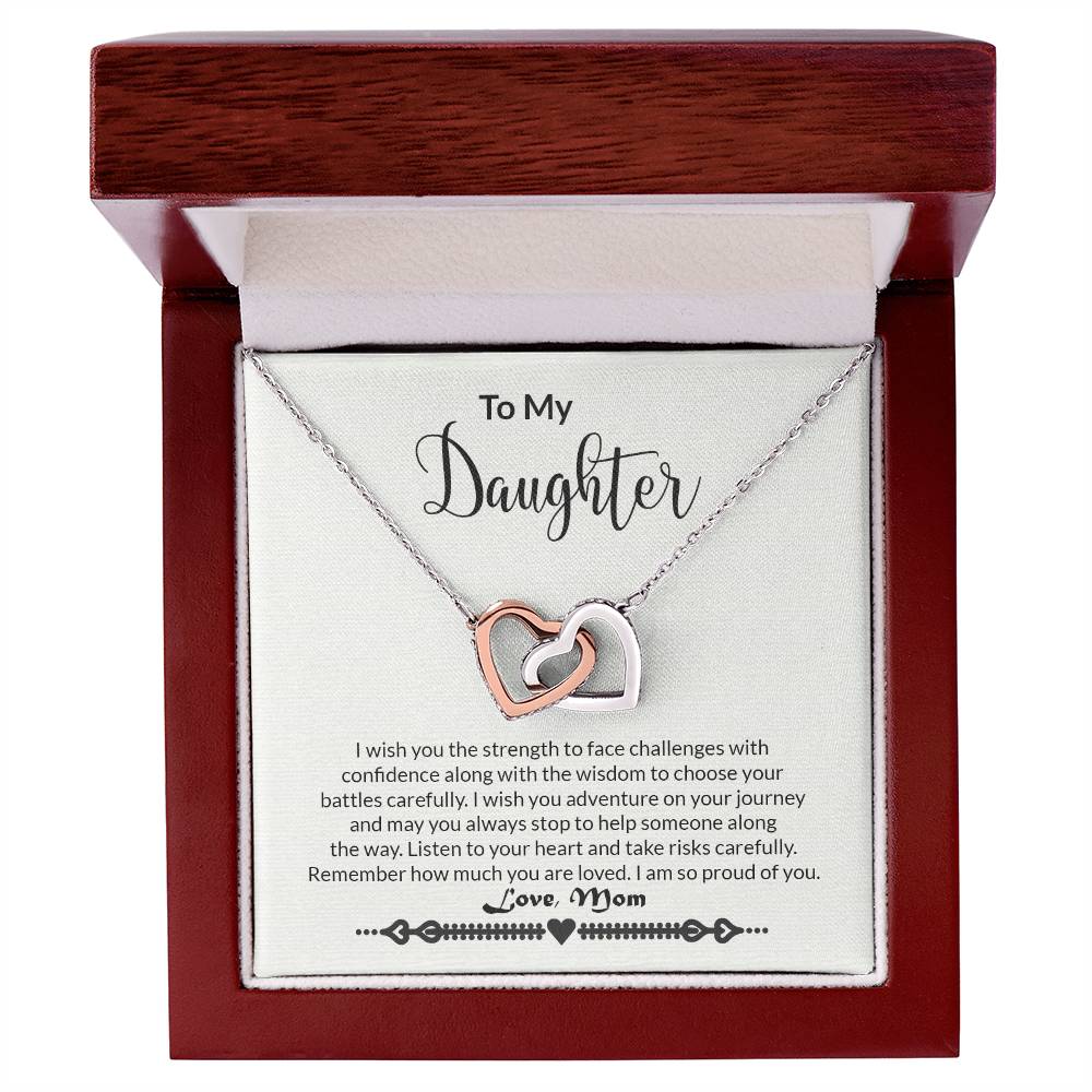Daughter Strength Interlocking Hearts Necklace-[Heartfelt Family Gift]