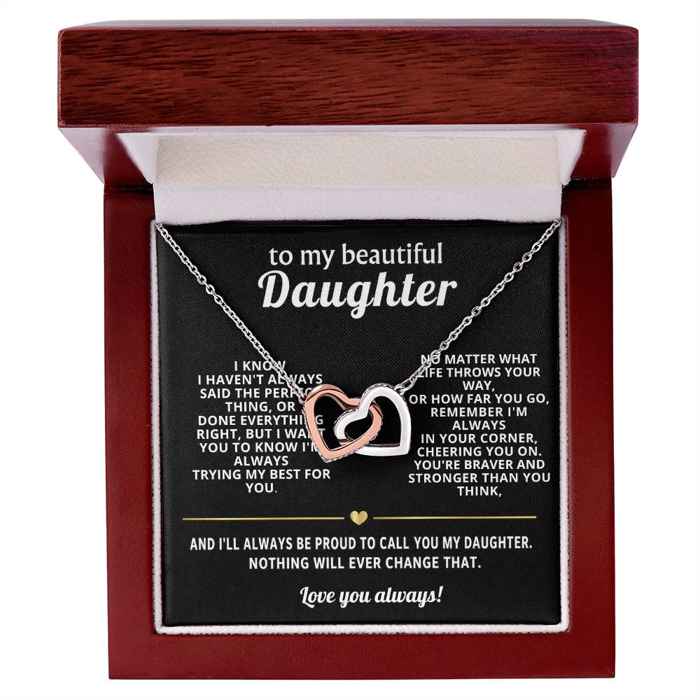 To My Daughter Interlocking Hearts Necklace Gift