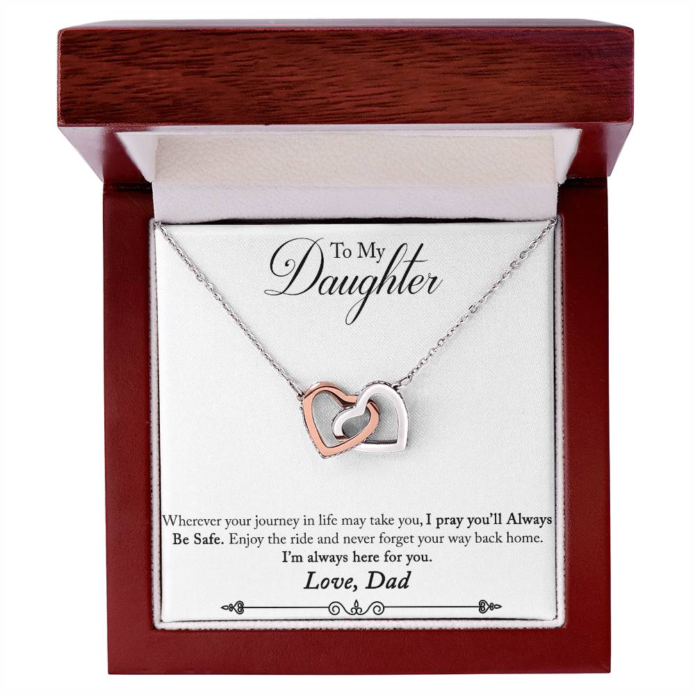 Daughter Never Forget Your Way Back Home Interlocking Hearts Necklace-[Heartfelt Family Gift]