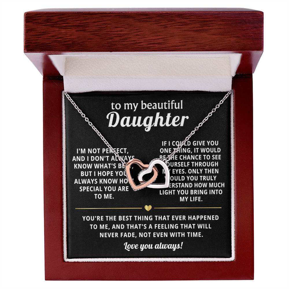 To My Daughter Interlocking Hearts Necklace Gift