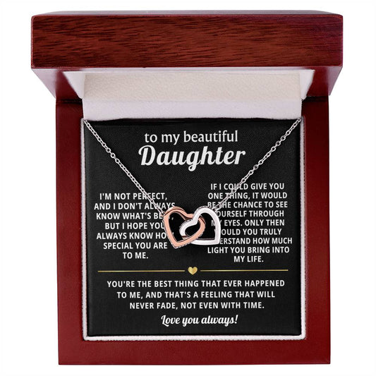 To My Daughter Interlocking Hearts Necklace Gift
