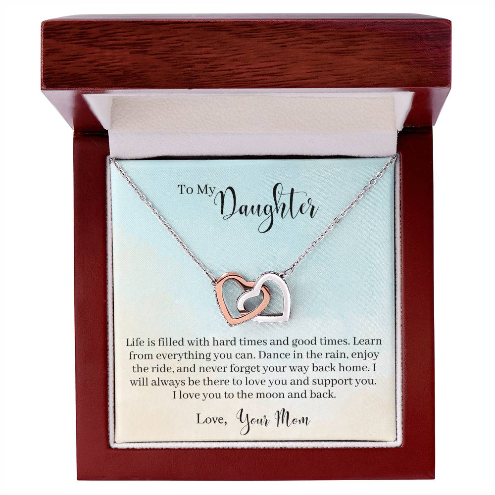 Daughter Learn From Everything Interlocking Hearts Necklace-[Heartfelt Family Gift]