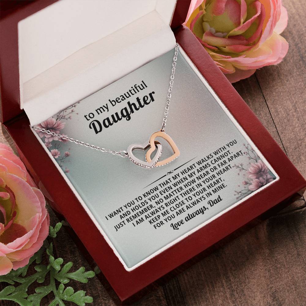 Floral Daughter Interlocking Hearts Necklace Gift from Dad