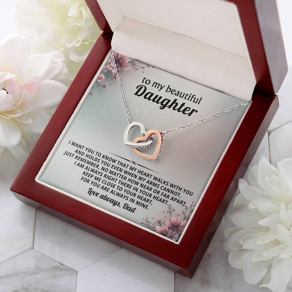 Floral Daughter Interlocking Hearts Necklace Gift from Dad