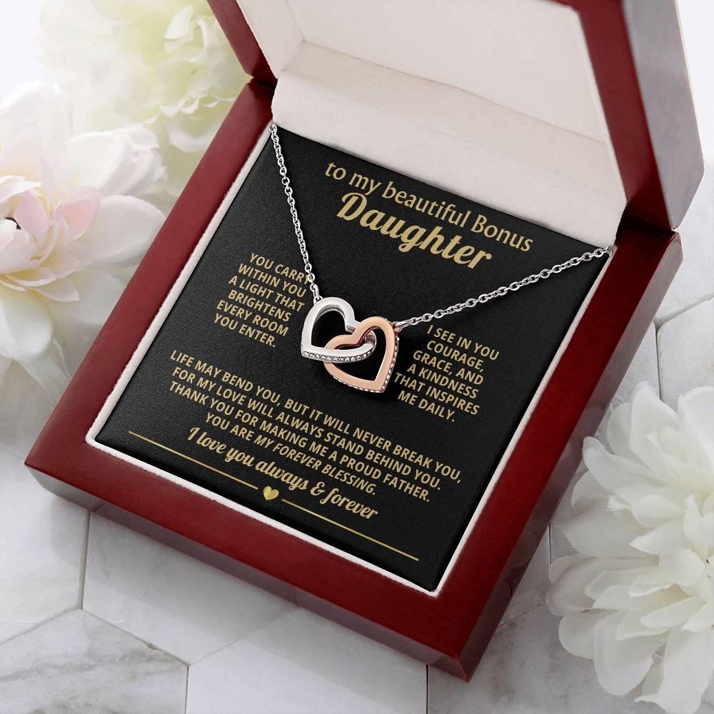 Bonus Daughter Daughter Interlocking Hearts Necklace Gift