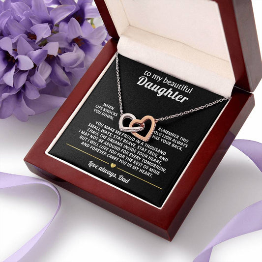 Beautiful Daughter Daughter Interlocking Hearts Necklace Gift from Dad