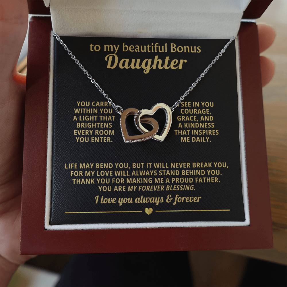 Bonus Daughter Daughter Interlocking Hearts Necklace Gift