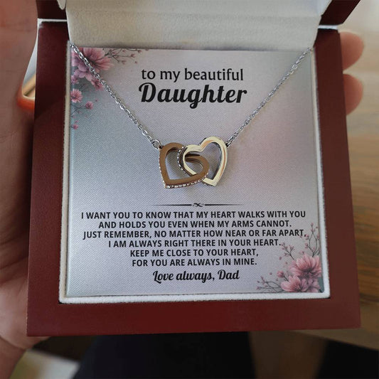 Floral Daughter Interlocking Hearts Necklace Gift from Dad