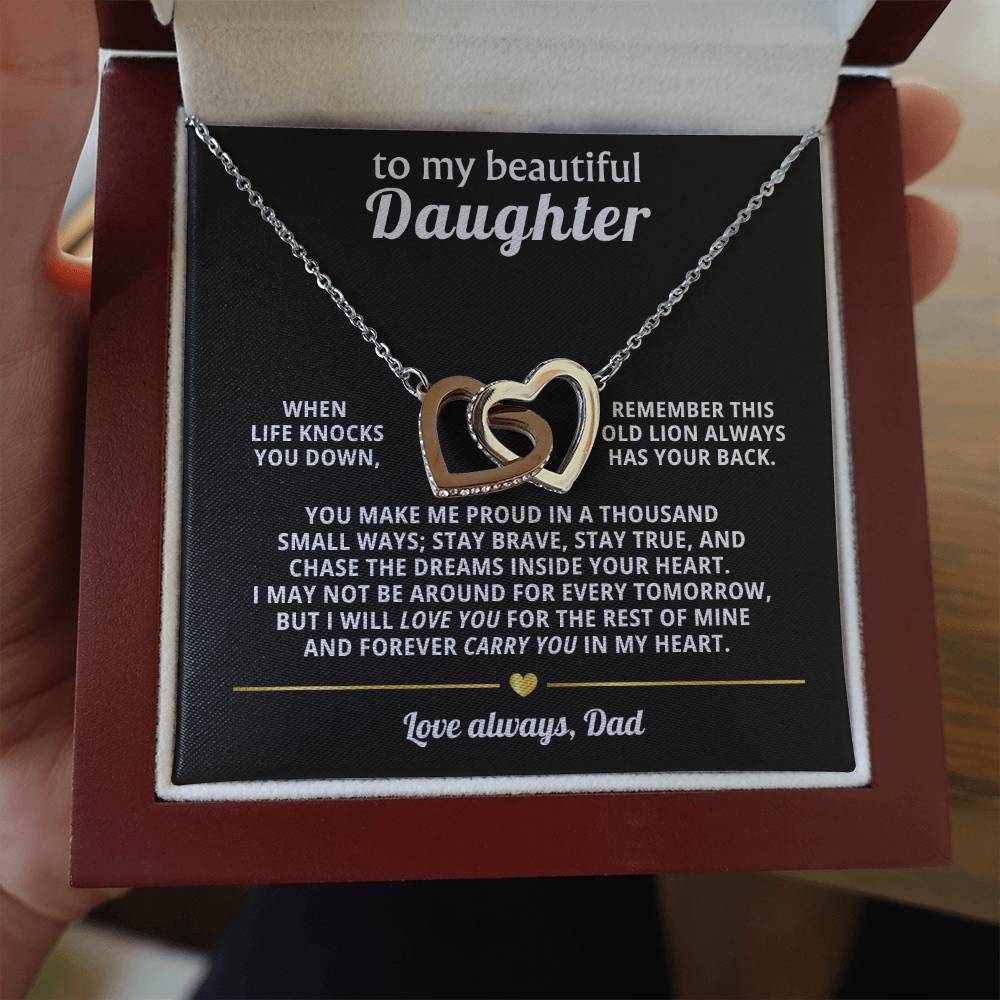 Beautiful Daughter Daughter Interlocking Hearts Necklace Gift from Dad