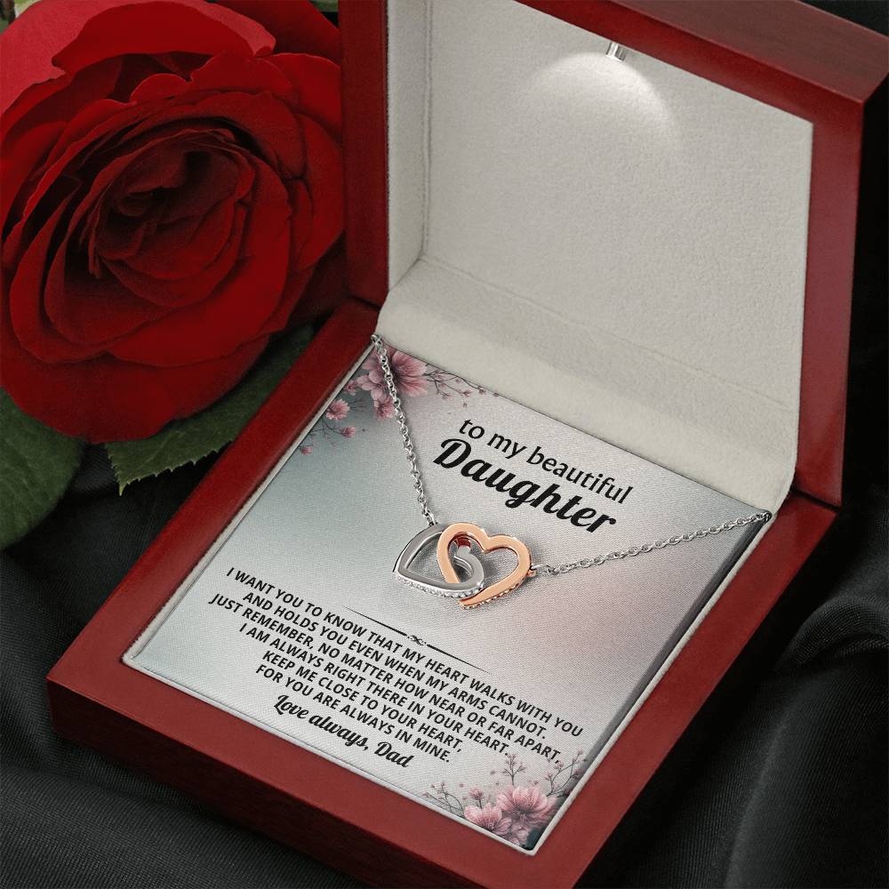 Floral Daughter Interlocking Hearts Necklace Gift from Dad
