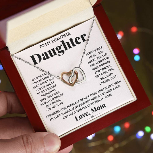 Daughter Interlocking Hearts Necklace - The Perfect Symbol of Love and Bond Ideal Gift for Your Precious Daughter-[Heartfelt Family Gift]