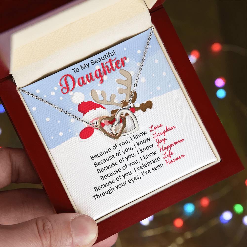 Santa and Reindeer Christmas Gift Necklace for Daughter - Personalized Card-[Heartfelt Family Gift]