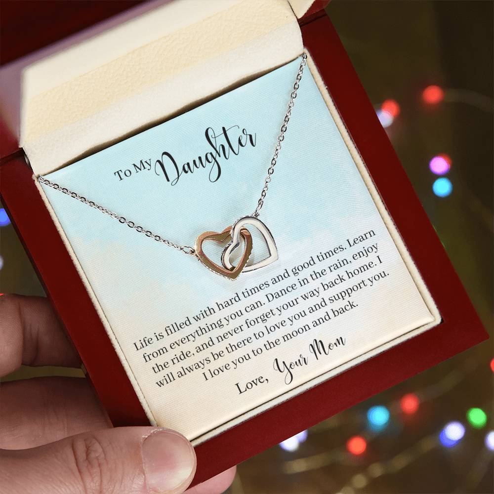 Daughter Learn From Everything Interlocking Hearts Necklace-[Heartfelt Family Gift]