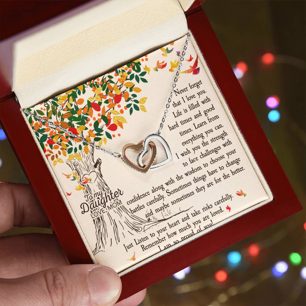 Daughter Never Forget Interlocking Hearts Necklace-[Heartfelt Family Gift]