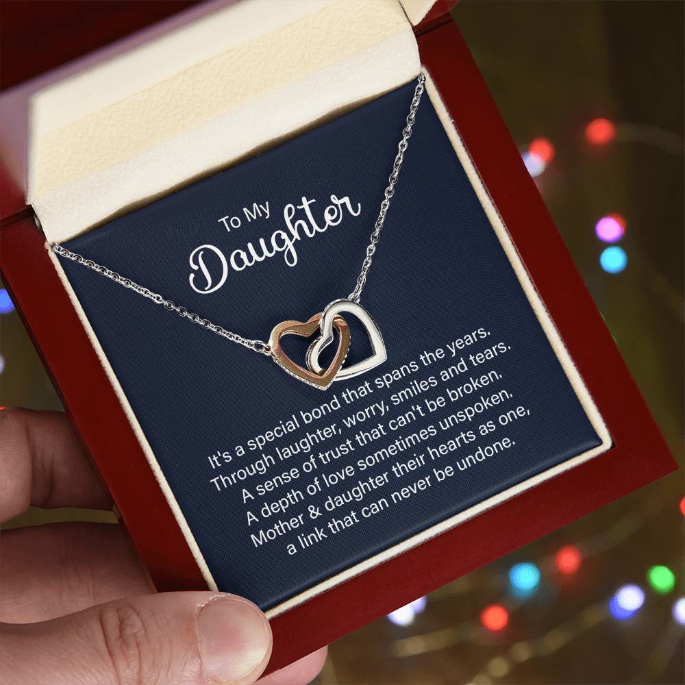 Daughter Special Bond Interlocking Hearts Necklace-[Heartfelt Family Gift]