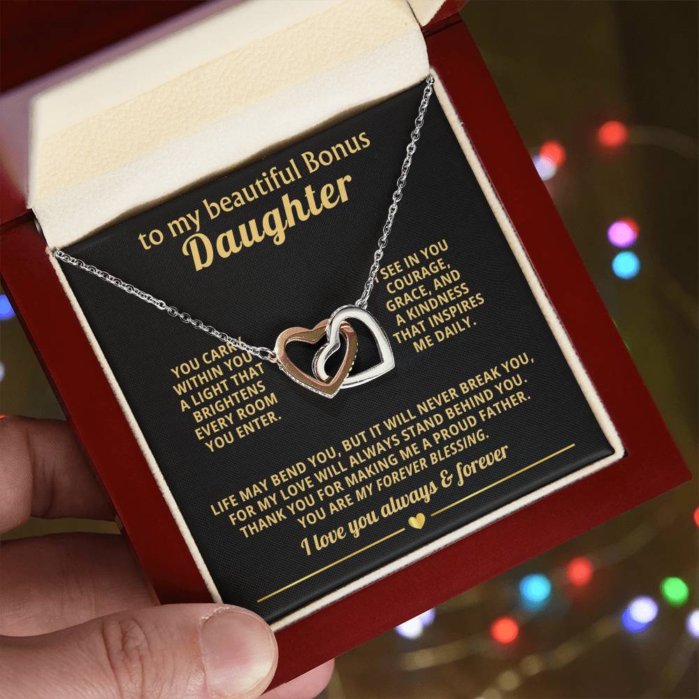 Bonus Daughter Daughter Interlocking Hearts Necklace Gift