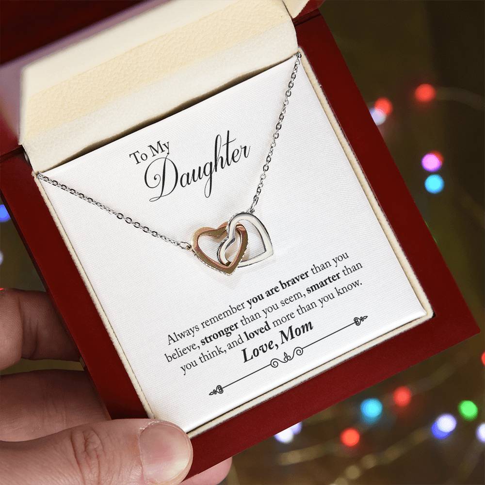 Daughter Always Remember Interlocking Hearts Necklace-[Heartfelt Family Gift]