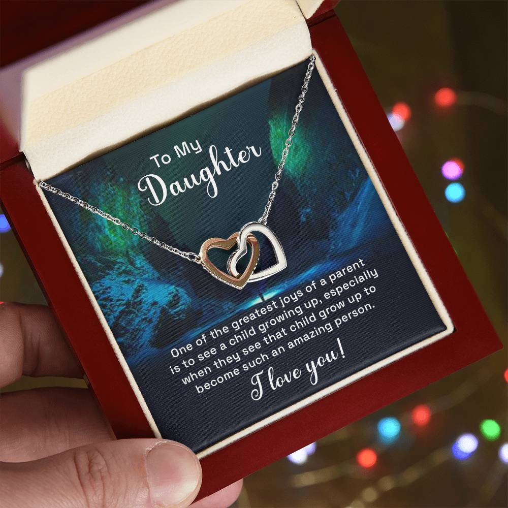 Daughter Our Greatest Joy Interlocking Hearts Necklace-[Heartfelt Family Gift]