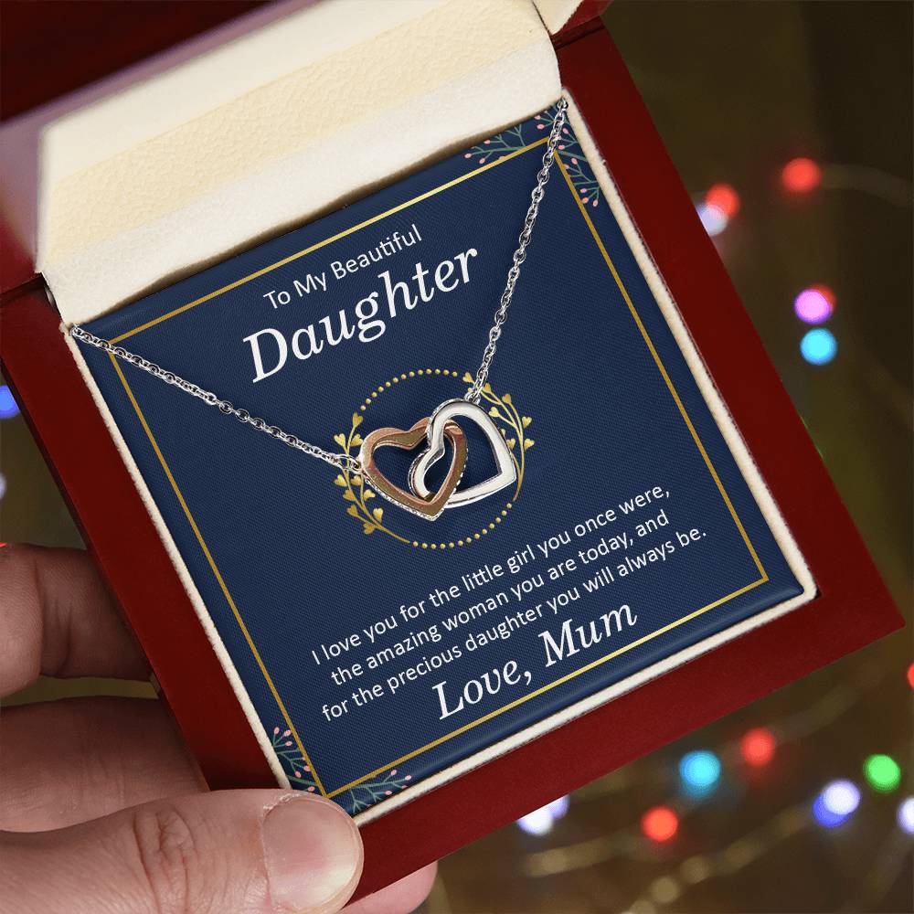 Beautiful Daughter Interlocking Hearts Necklace-[Heartfelt Family Gift]