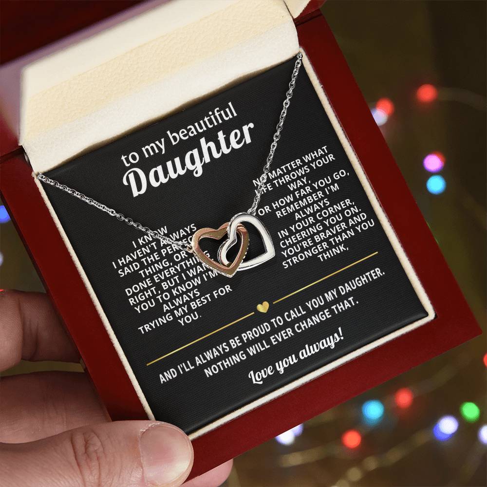 To My Daughter Interlocking Hearts Necklace Gift