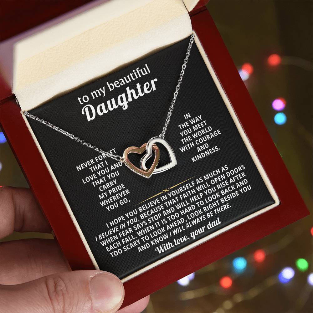 Daughter Interlocking Hearts Necklace Gift from Dad