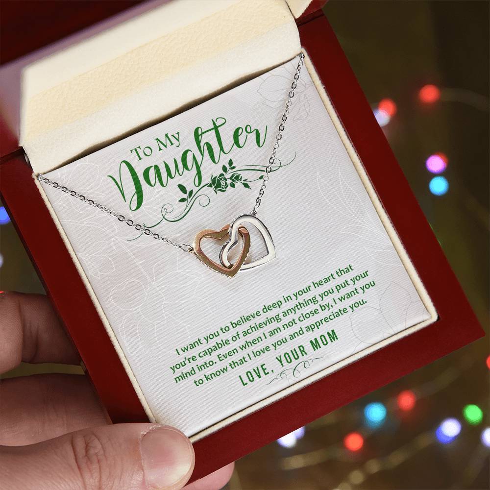 Daughter Believe Interlocking Hearts Necklace-[Heartfelt Family Gift]
