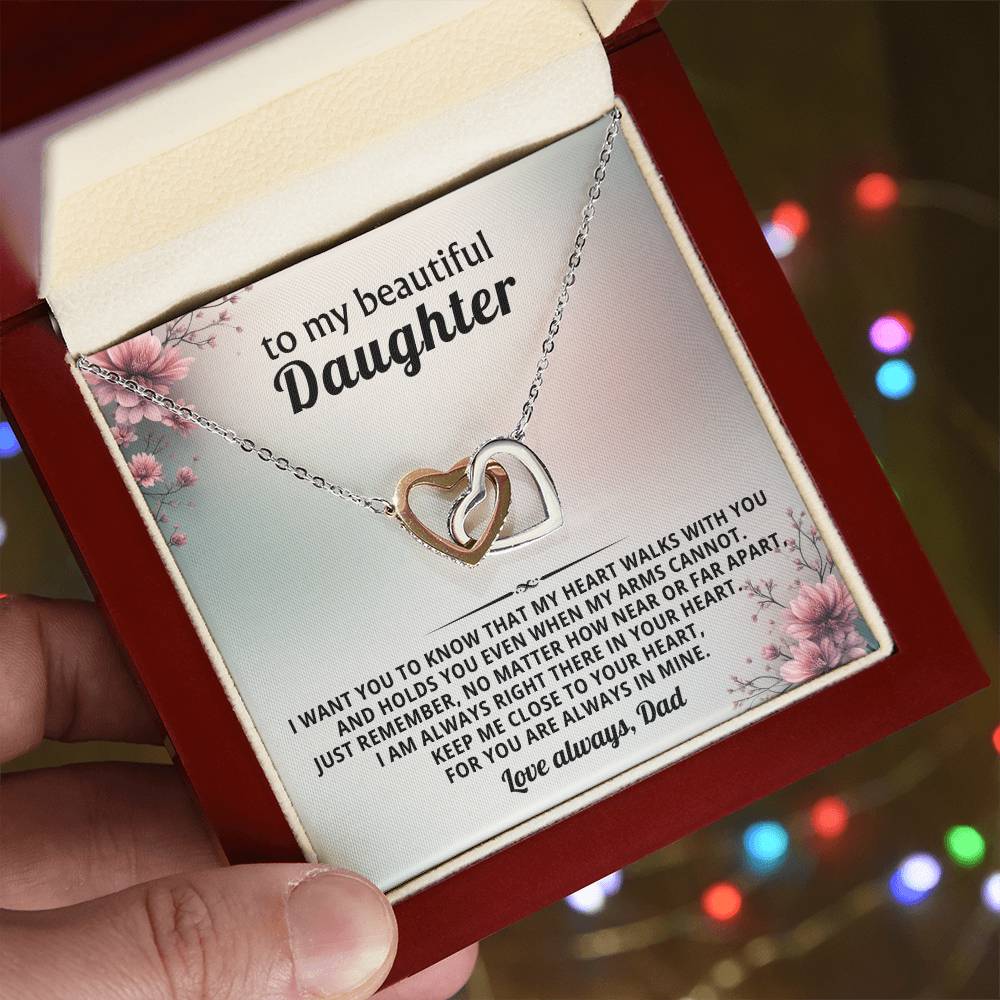 Floral Daughter Interlocking Hearts Necklace Gift from Dad