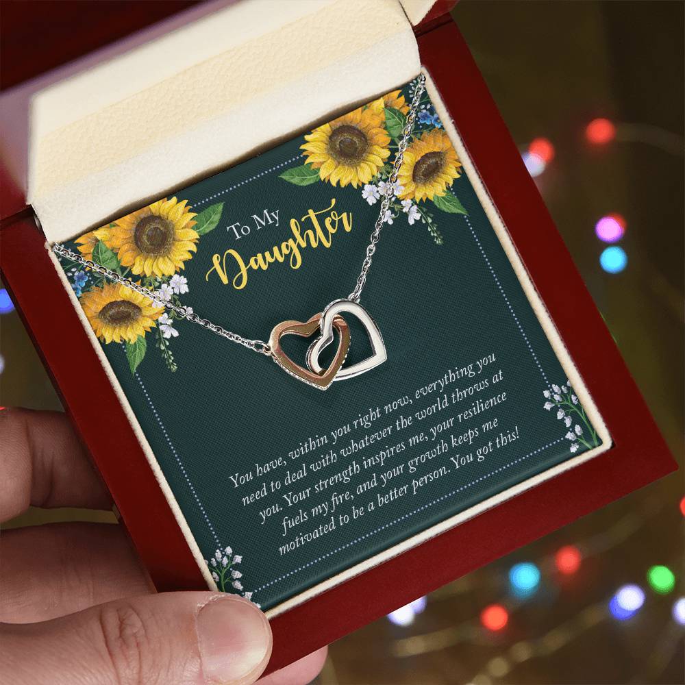 Daughter Sunflowers Interlocking Hearts Necklace-[Heartfelt Family Gift]