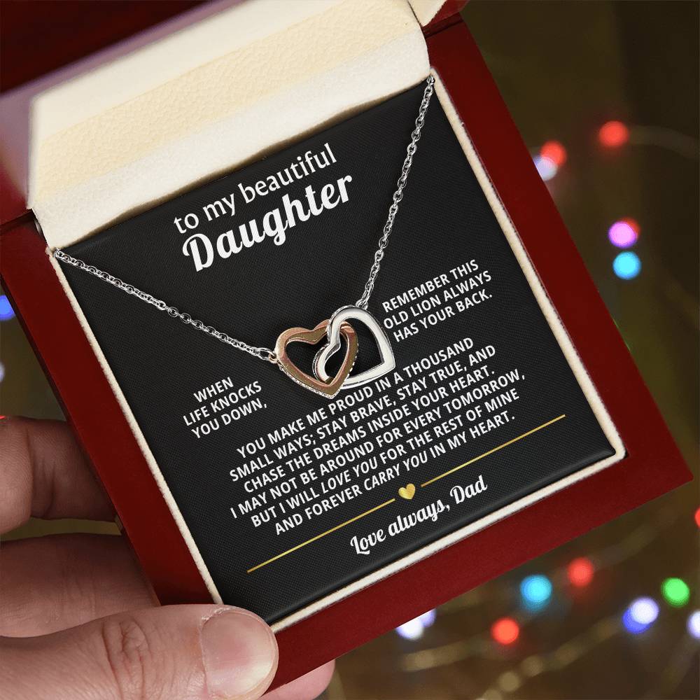Beautiful Daughter Daughter Interlocking Hearts Necklace Gift from Dad