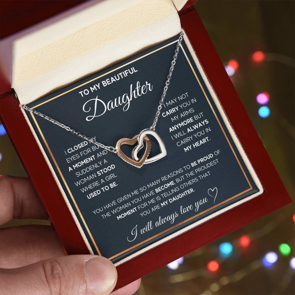 Daughter Proud of You Interlocking Hearts Necklace - Perfect Gift for the Woman Youve Become-[Heartfelt Family Gift]