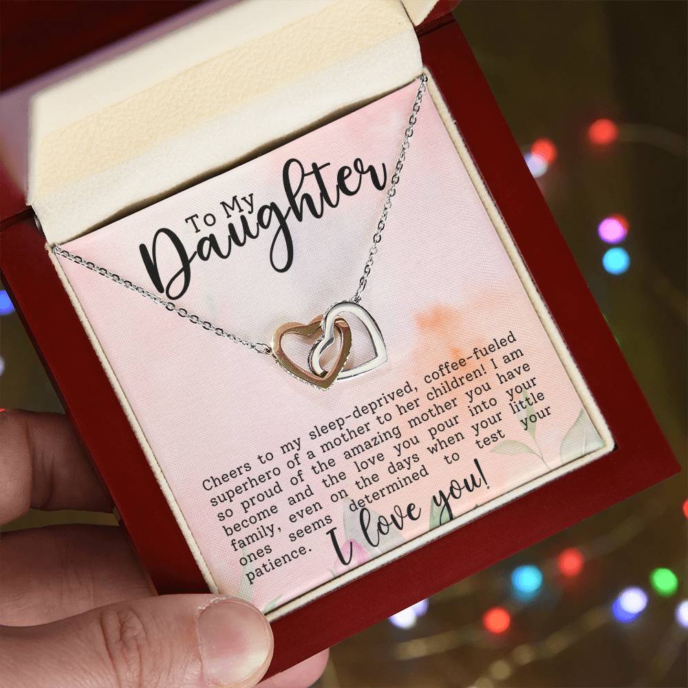 Daughter Superhero Interlocking Hearts Necklace-[Heartfelt Family Gift]
