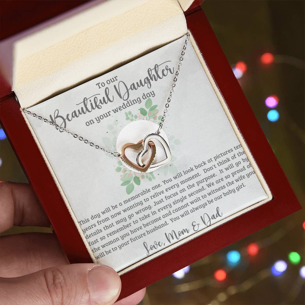 Beautiful Daughter on Your Wedding Day Interlocking Hearts Necklace-[Heartfelt Family Gift]