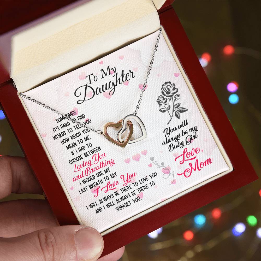 To Daughter Loving and Breathing Interlocking Hearts Necklace-[Heartfelt Family Gift]