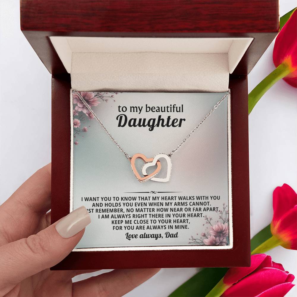 Floral Daughter Interlocking Hearts Necklace Gift from Dad