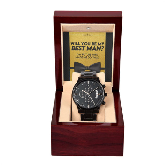 Wedding - Best Man 2 Black Chronograph Watch with Lighted Gift Box-[Heartfelt Family Gift]
