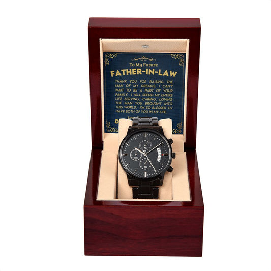 To My Future Father in Law Black Chronograph Watch with Lighted Gift Box-[Heartfelt Family Gift]