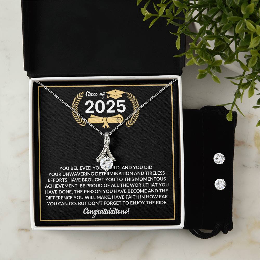 Graduation Necklace and Earring Set Class of 2025-[Heartfelt Family Gift]