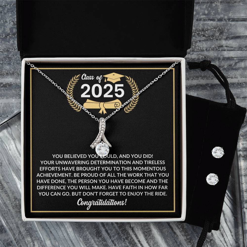 Graduation Necklace and Earring Set Class of 2025-[Heartfelt Family Gift]