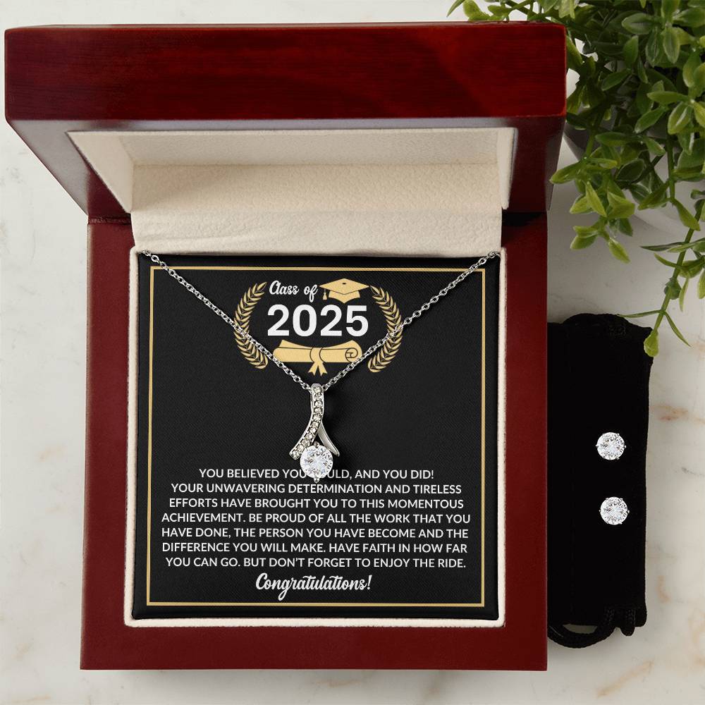 Graduation Necklace and Earring Set Class of 2025-[Heartfelt Family Gift]