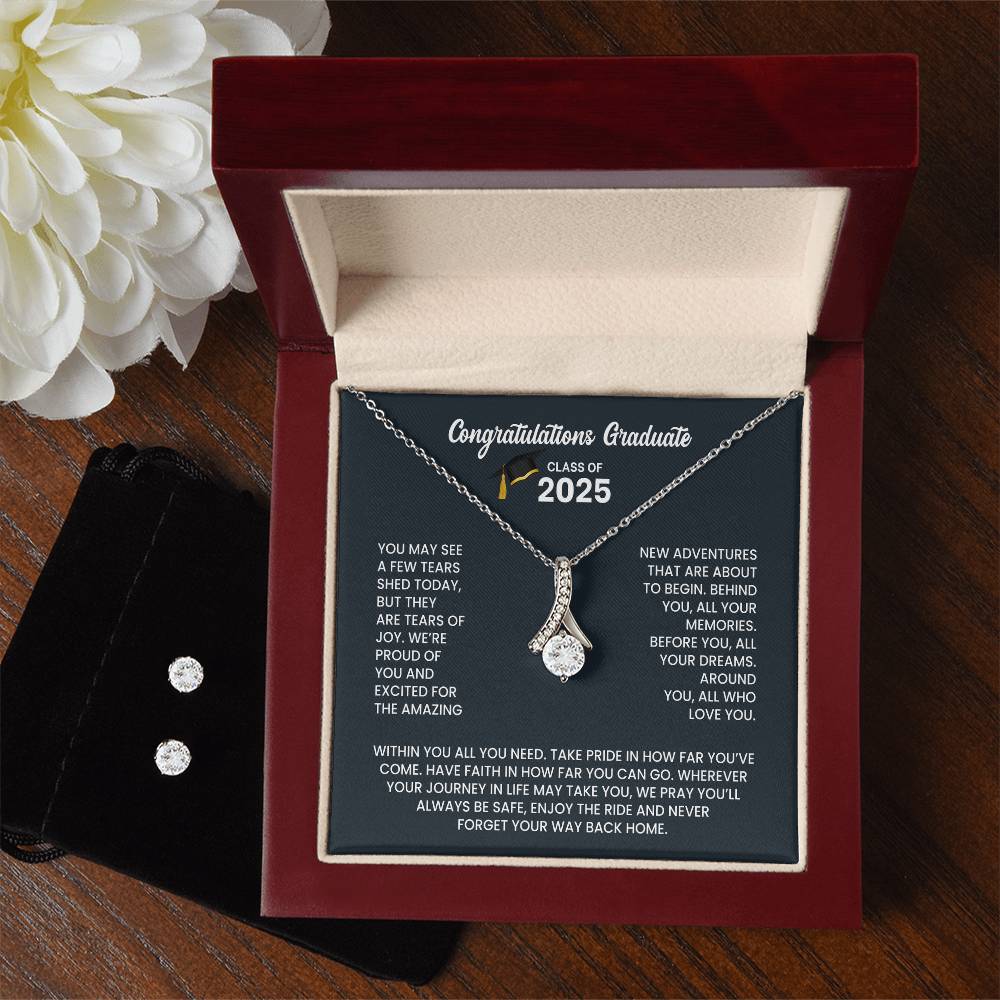 Class of 2026 Graduation Necklace and Earring Gift Set - Petite Ribbon