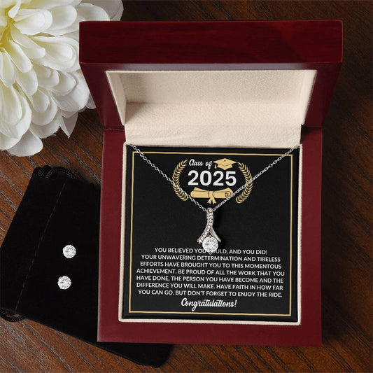 Graduation Necklace and Earring Set Class of 2025-[Heartfelt Family Gift]